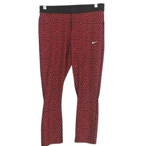 Nike Womens Dri-Fit Red & Black Polka Dot Compression Leggings Size M